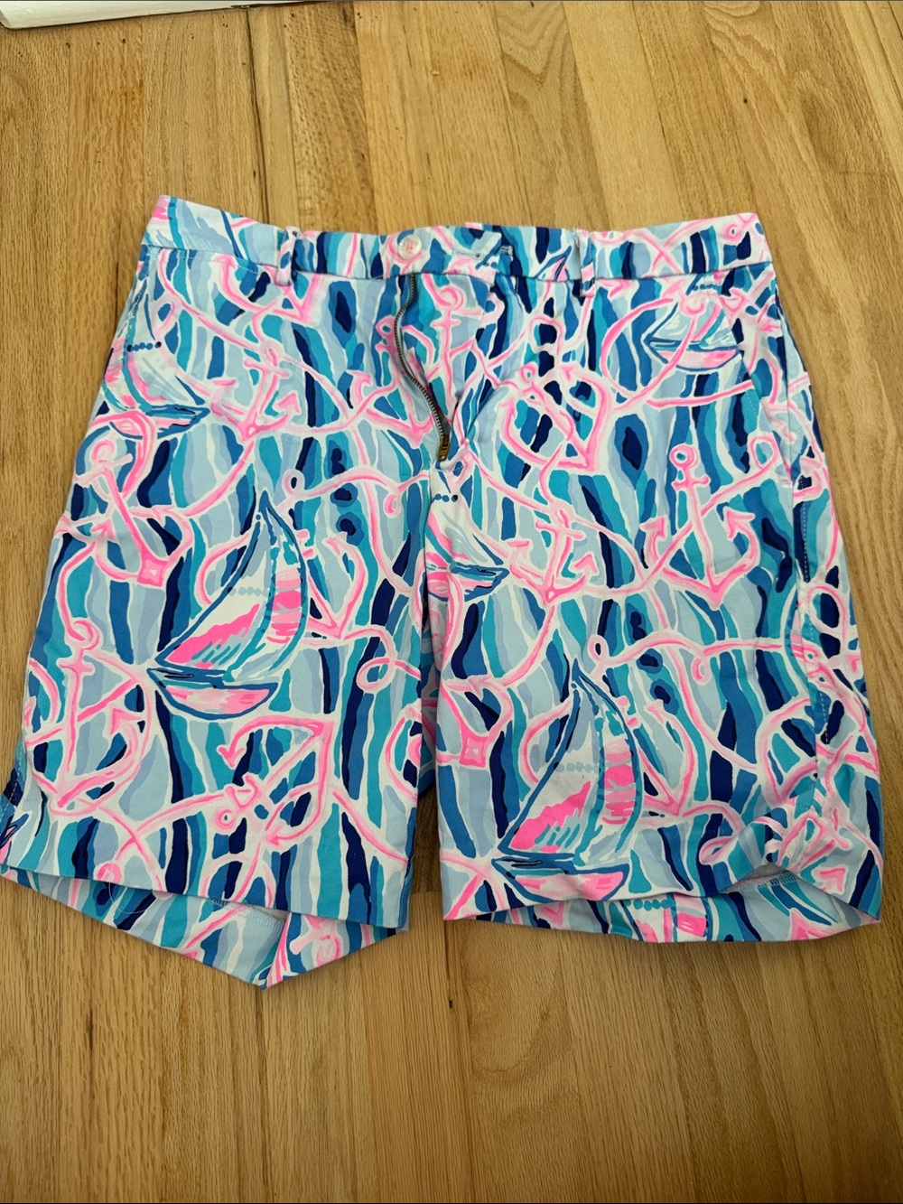 Lilly Pulitzer Pink & Blue Sailboat Print Bermuda Shorts